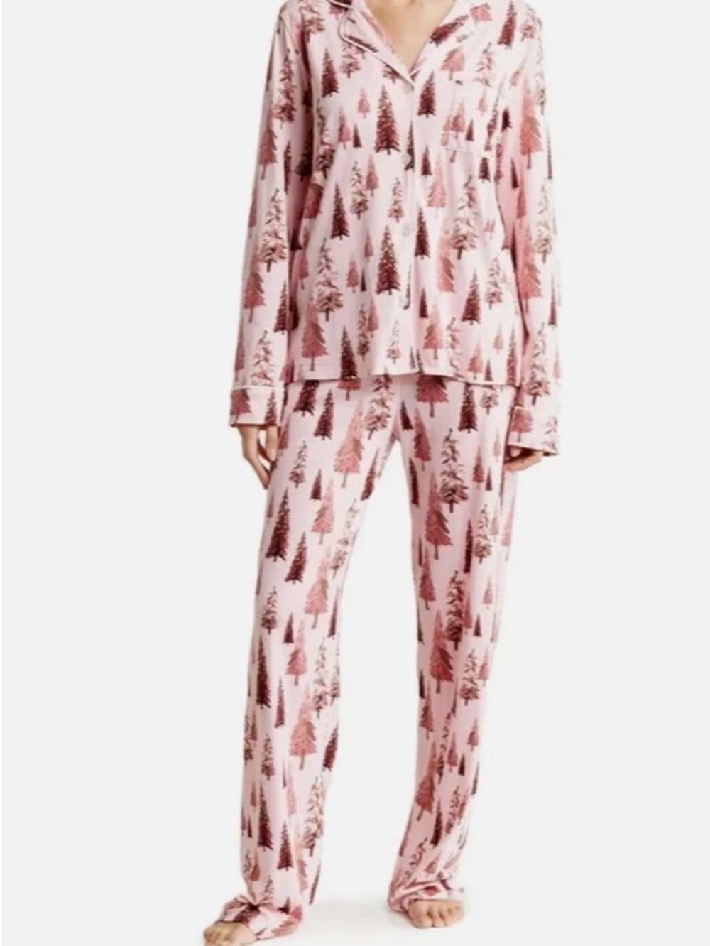 PJ Salvage Happy By Nature Pink Tree-Print Long Pajama Set